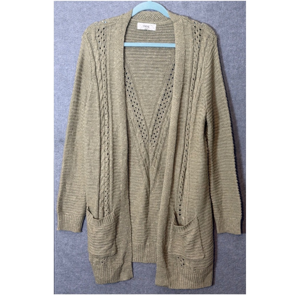 Cottagecore Cardigan Sz Large Earthy layering Pointelle Cable Knit Open Longline